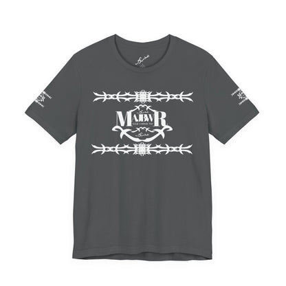 MAJBWR - AOP Shefnek Arabic Script Barbed Wire Tee — 'مجبور' Graphic T‑Shirt