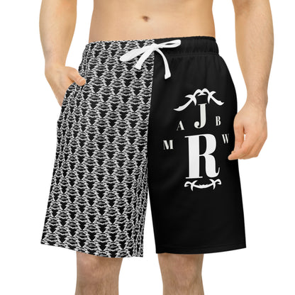 MAJBWR -  Athletic Long Shorts — Black & White Patterned AOP Performance Shorts