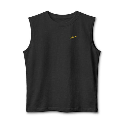 MAJBWR - Majesty Script Muscle Tank — Gold Crown Graphic Sleeveless Top
