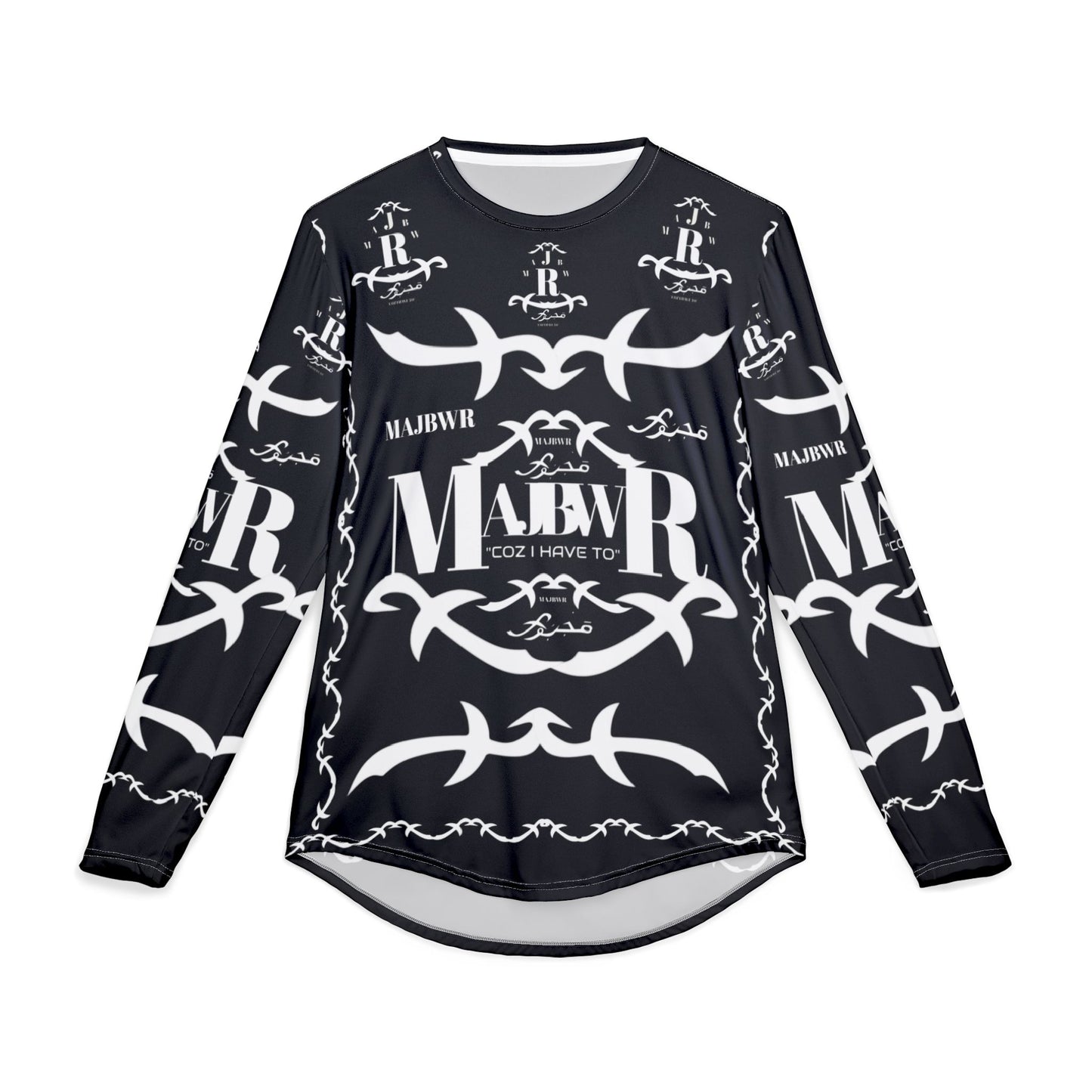 MAJBWR - Men's UV Long Sleeve Shirt — Black Arabic Calligraphy All-Over Print