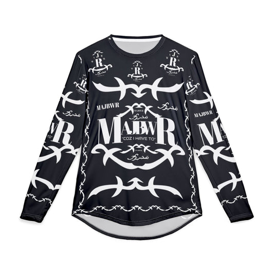 MAJBWR - Men's UV Long Sleeve Shirt — Black Arabic Calligraphy All-Over Print
