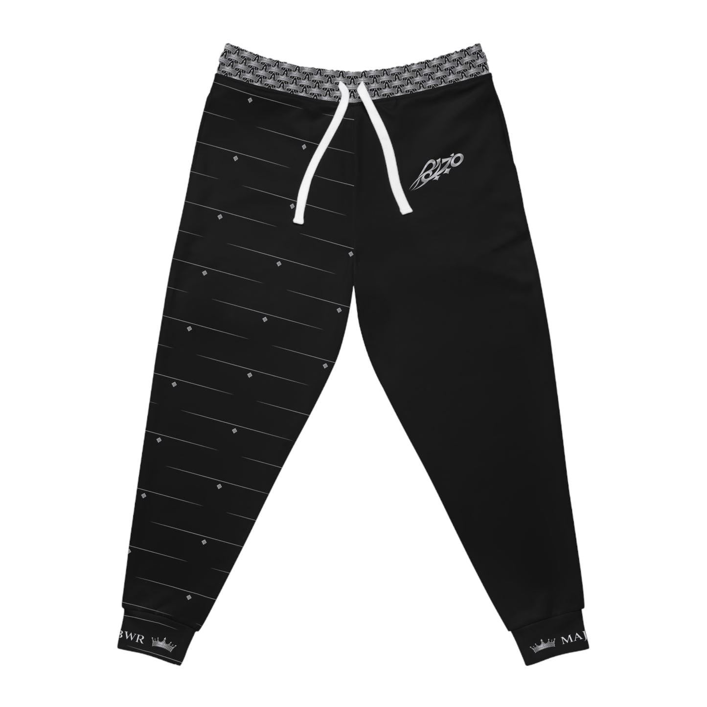 MAJBWR - Black Athletic Joggers — Ghost White Logo Diamond Crown  Performance Sweatpants
