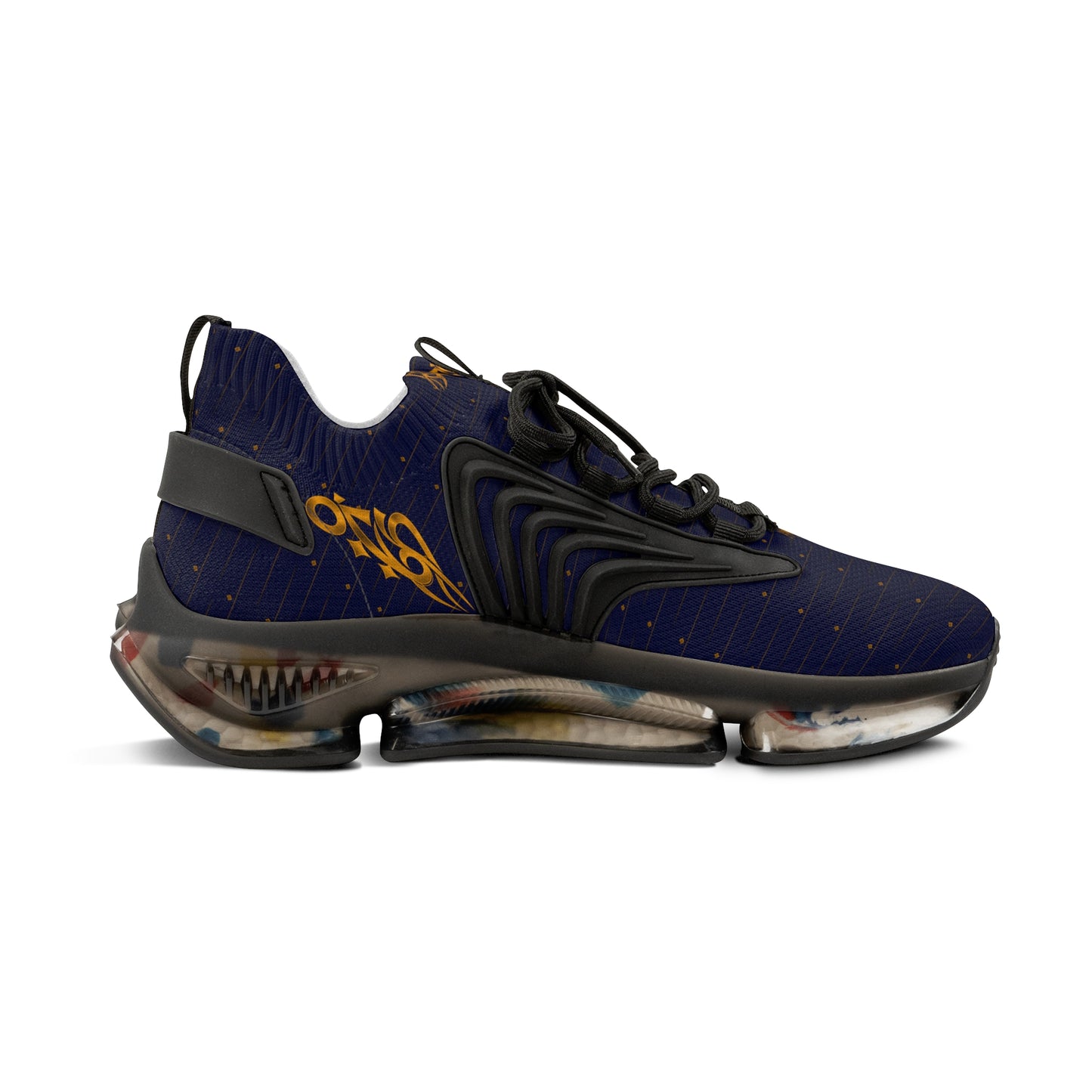 MAJBWR - Men's Crown Royal Navy & Gold Mesh Sneakers — Diamond Edition