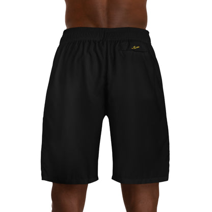 MAJBWR - Men's Black & Gold Jogger Shorts — Coz I Have To Patterned Athletic Shorts
