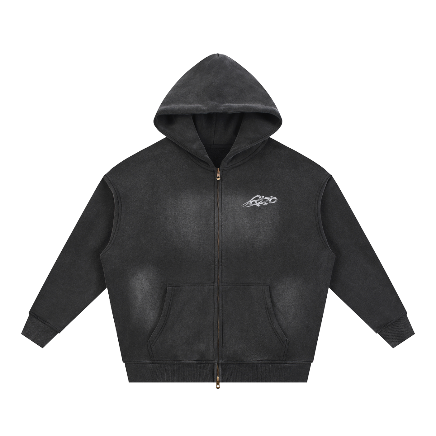 MAJBWR - WASHED BLACK FULL-ZIP HOODIE — SIGNATURE EDITION