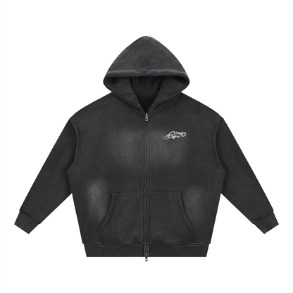 MAJBWR - WASHED BLACK FULL-ZIP HOODIE — SIGNATURE EDITION