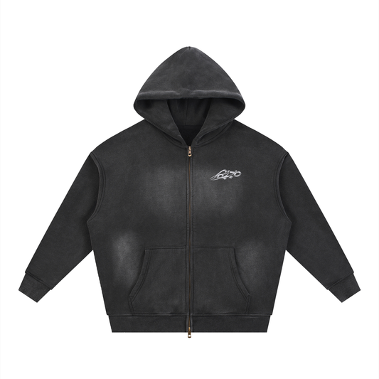 MAJBWR - WASHED BLACK FULL-ZIP HOODIE — SIGNATURE EDITION