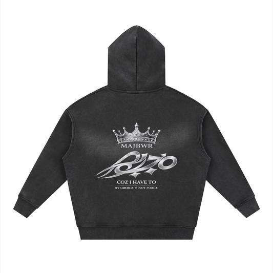 MAJBWR - WASHED BLACK FULL-ZIP HOODIE — SIGNATURE EDITION